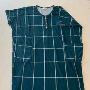 Dwell + Slumber cocoon house dress.  Green white plaid